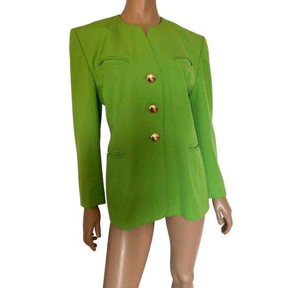 Escada Apple Green Gold  Button Jacket - Sz 40  8/10 Professionally Cleaned - Picture 5 of 15